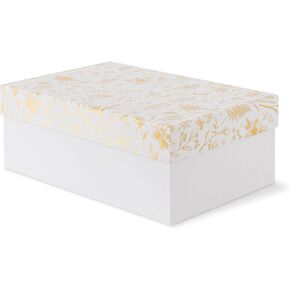 Soul & Lane Decorative Photo Storage Box with Lid, 11.7" × 7.7" × 4.5", Memory Box for Keepsakes, Floral Cardboard Picture Organizer for Mementos and Organization, Golden Bloom
