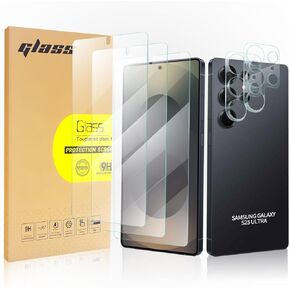QoeCycth 2 واقي شاشة من الزجاج المقوى المنحني مناسب لهاتف Samsung Galaxy S22 5G 6.1 بوصة + 2 واقي عدسة كاميرا عالية الدقة، يدعم معرف بصمة الإصبع واقٍ من الزجاج المقسى للشاشة