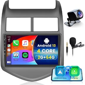 Hikity Android Car Stereo Upgrade 2+64G for Chevy Aveo Sonic 2011-2015 with Wireless Carplay Android Auto, 9 Inch Touchscreen Radio with GPS Navigation Backup Camera FM RDS SWC