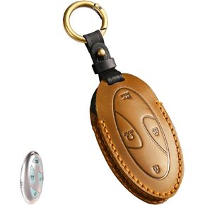 Leather Key Fob Cover, Compatible with 2023 2024 2025 Hyundai Ioniq 6 Grandeur GN7, fit for Sonata Elantra Kona Santa Fe 2024 2025, No Screw Design Key Holder Protector (7 Button, Black)