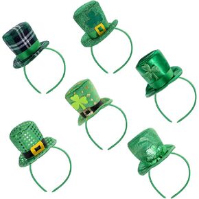 6 Pcs St Patricks Day Headband for Women Outfits Leprechaun Hat Green Top Hats Shamrock St Patricks Day Accessories Party Favors