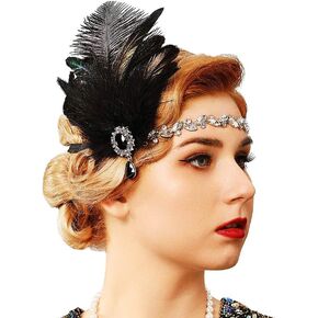 1920s Flapper Headpiece Black Feather Headband Gatsby Fascinator Hair Accessories for Women