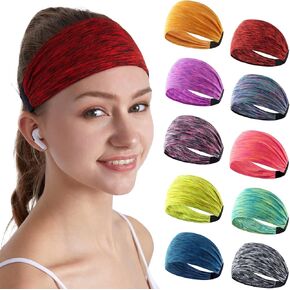 Workout Headbands for Women Sports Sweatbands Yoga Hairbands for Fitness Elastic Athletic Non Slip Wicking Headscarf for Men Womens and Girls 10 PCS (Style 2-10 Color)
