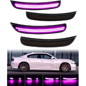 الأضواء الجانبية الأرجواني الديناميكية LED ل Dodge Charger 2015 2015 2017 2018 2019 2020 2021 2022 2023 Lens Smoked Lens Pront Pumper Reflector Lamps ، حزمة 4