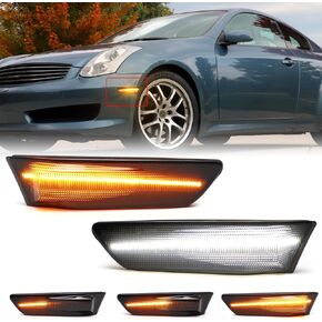 عدسة مدخنة أبيض LED الجانبي مصابيح علامة لإنفينيتي G35 كوبيه أفق V35 2 الباب 2003-2007 ، مصابيح زاوية الوفير الأمامية
