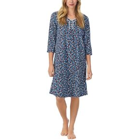 Carole Hochman Women's 100% Cotton Waltz Gown – Lace V-Neck, Akoya Button Placket, 3/4 Sleeves, 42'' Length with Side Slits
