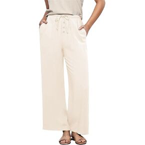 Hixiaohe Womens Linen Pants Summer Flowy Palazzo Trousers Casual Loose Wide Leg Pants High Waist Drawstring Beach Outfits