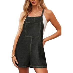 CUPSHE Women's Romper Square Neck Denim Pocket Pinafore Jumpsuits Sleeveless Overall Wide Leg Outfit Casual Dressy