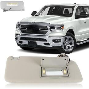 munirater 1Pcs Sun Visor Gray Left Driver Side with Light and Cosmetic Mirror LH Replacement for 2013 2014 2015 2016 2017 2018 Ram 1500 2500 3500 1VF25BD1AD