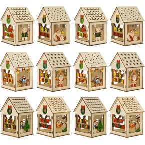 OurWarm 24 PCS DIY Christmas Village Sets with 12 Gingerbread House Kit 12 Colored Pens, Wooden Christmas Village Houses with 6 Styles Christmas Houses Village for Winter Christmas Table Decorations