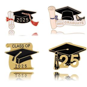 coadipress 4Pcs Cute Graduation Cap Brooches For Women Diploma School Graduate Enamel Lapel Pin Graduation Season Accessories For Party Supplies And High School Graduation Caps
