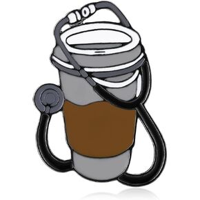 Coffee and Stethoscope Enamel Pin Medical Backpack Lapel Brooch Badge for Doctor Nurse Funny Jewelry Gifts