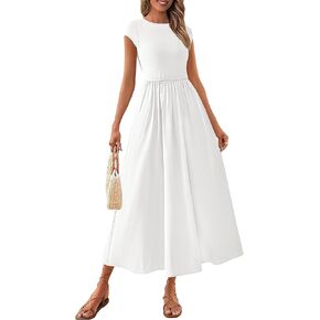 PRETTYGARDEN Women's 2025 Summer Casual Long Dresses Cap Sleeve Patchwork A Line Flowy Modest Elegant Homecoming Maxi Dress