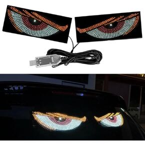 2pcs العيون الشيطان ضوء للسيارات الزجاج الأمامي ، و USB Pluge & Play Car Eyes LED LID مع 11 وضعية إشارات العيون شيطان لسيارات الدفع الرباعي شاحنات RVS (أبيض)