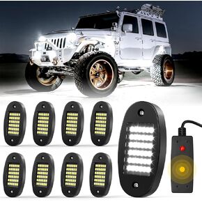 20 Pods White Rock Light Kit with Wired Switch - 6500K Pure White LED Underglow, IP68 Waterproof, Super Bright 36 LEDs for Trailer Off Road SUV UTV ATV RZR Car
