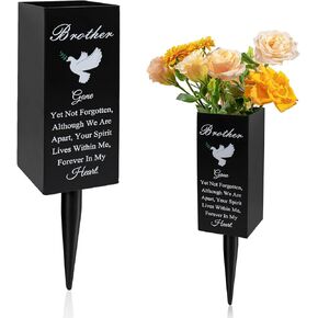 Brother Metal Cemetery Vases - Grave Decorations with Stake, Memorial Markers, Outdoor Yard Sign