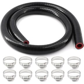 3-Ply ID 5/16 Inch Silicone Coolant Hose,Length 3.3Ft(1m) Wall Thickness 4.5mm,High Performance Radiator Universal Straight Coupler Reinforced Rubber Tube with 10Pcs Clamps