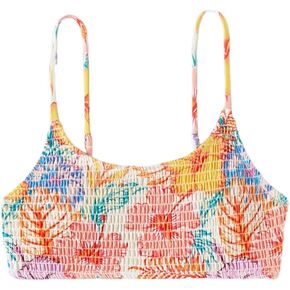 Milumia Women's Boho Ploral Print Smocked Bikini Top Spaghetti Strap Swimsuit Tops