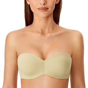 DELIMIRA Women's Strapless Bra Silicone-Free Minimizer Bandeau Plus Size Unlined