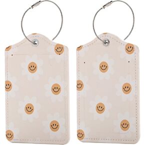 2 PCS Cute Sunflower Flowers PU Leather Luggage Tag for Suitcase Identifiers Privacy Name Address Label Card Tags with Stainless Steel Loop Women Men Travel Luggage Accessories