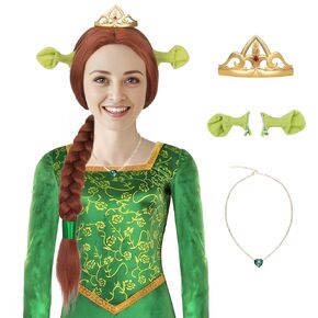 Miss U Hair Long Reddish Brown Braided Wig with Crown Green Ears Necklace Ribbon Cosplay Party Wig