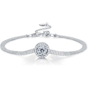 1CT Brilliant Moissanite Hand Bracelet for Women 18K White Gold Plated Link Chain Jewelry for Mother Love Friend Mother’s Day Birthday Gift for Her 7+2inch