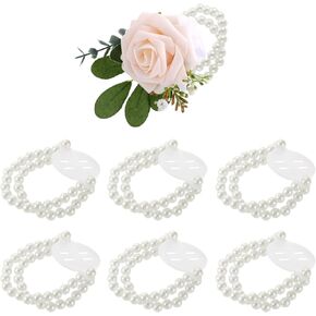 6PCS Corsage Wristlet Band, Pearl Wrist Corsage Bracelets Elastic Corsage Wristlet Stretch Flower Wristband DIY Handmade Supplies For Bride Prom Wedding Flowers Accessories Party Decorations