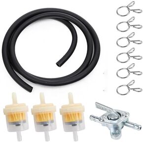 Gas Fuel Line Hose Clamps Fuel Filters with Inline Shut Off Valve Petcock Set for 50cc 70cc 90cc 110cc 125cc 150cc Taotao Coolster Apollo Baja ATV Four Wheeler Dirt Pit Bike(Black)