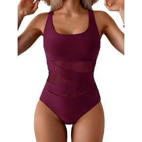 B2prity Women's Mesh One Piece Swimsuit Tummy Control Sexy Bathing Suit Push Up Swim Suit Slimming Swimwear