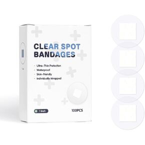 100pcs Adhesive Spot Bandage 1 Inch Clear Round Adhesive Bandages with Non-Stick Pad for Hands, Arms Small Wounds, 1 Box