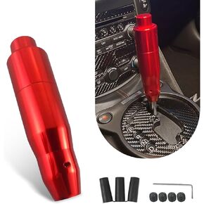 1 PC Automatic Transmission Car Shift Knob, 1.37" x 5.71" Alloy Smooth Linear Wave Stick Shifter with M8/M10/M12 Adapter, Modified Replacement Accessory for Automatic Transmission Cars (Red)