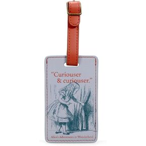 Curiouser & Curiouser - Alice's Adventures in Wonderland - Grey/Burnt Orange 6.5 x 2.3 Inch PU Leather Suitcase Luggage Travel Bag Tag