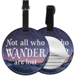 Luggage Tag Not All Who Wander are Lost, Pu Leather Bag Travel Suitcases Id Identifier Baggage Label for Women Men Boys Girls