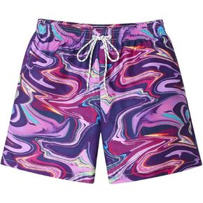 Oyoangle Men Men Marble Print Dring Cermstring Weist Beach Board Shorts Swits مع ملابس السباحة الجيب