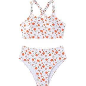 Milumia Girl's 2 Piece Floral Print Spaghetti Strap Bikini Set Swimsuit Beachwear