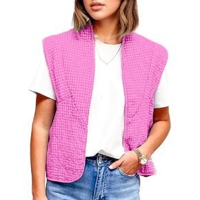 VAOYIU Womens Cropped Puffer Vest Lightweight Sleeveless Plaid Printed Cotton Quilted Vest Outwear in Kuwait