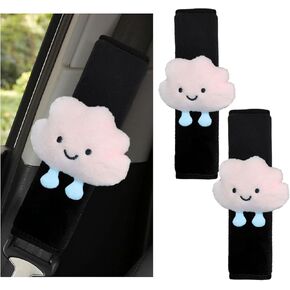 4 PCS Cartoon Smile Cloud Car Seat Belt Covers, Soft Seat Belt Shoulder Pad with Comfort Plush, Safety Strap Pads Neck Shoulder Protector for Auto Safety, Car Accessories (Pink)