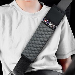 Ziciner 2PCS Leather Seat Belt Cover, Sparkling Rhinestone Seat Belt Covers for Women, Soft Harness Pads Strap Helps Protect Your Neck & Shoulder, Auto Interior Accessories for Adult Kid (White)