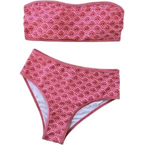 Women's Y2k 2 Piece Bikini Set Graphic Strapless Bandeau High Waisted Swimsuit