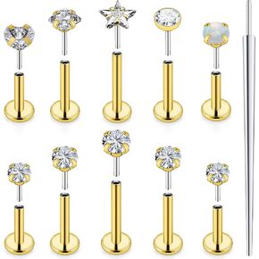 Ocptiy 20G 18G 16G Push in Theadless Nose Rings Studs Hypoallergenic Lip Labret Jewelry Flat Back Nose Stud Stainless Steel Cartilage Helix Tragus Earrings for Women Men 6mm 7mm 8mm Bars Diamond 3mm in Kuwait