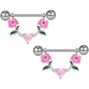 14G D-shaped Flower Nipple Rings for Women Pink Red Black Floral Nipplerings Nipple Barbell Nipple Piercing Jewelry