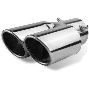 2.5" Inlet Dual Exhaust Tip, Straight Exhaust Pipe with Screw, Stainless Steel Muffler Exhaust, Tail Pipe Muffler Tip, Auto Fashion Modificed Parts, Universal Rear Tip Pipe for Cars (Silver)
