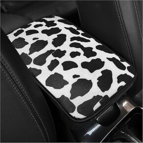 Cow Print Car Center Console Cover, Cute Armrest Mat Cushion Pad, Automotive Interior Accessories for Most Vehicle, SUV, Truck Arm Rest Box (Cow, Black)