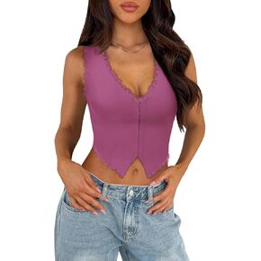 Sexy Lace Top for Women Summer V Neck Sleeveless Y2K Going Out Corset Tank Tops