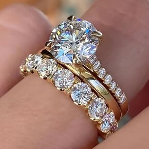 Gixaxak Gold Plated 3 PCS 925 Sterling Silver Stackable Engagement Rings Set Cubic Zirconia Eternity Bands Wedding Promise Rings Halo Wedding Engagement Promise Eternity Rings for Women 8