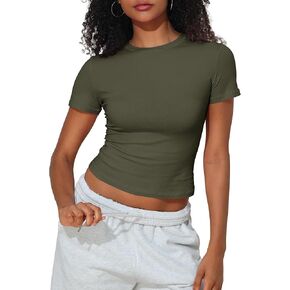 PrettyGuide Women's Crew Neck Short Sleeve Summer Basic Tee Tight Fit Cotton Jersey T Shirt Y2K Going Out Tops