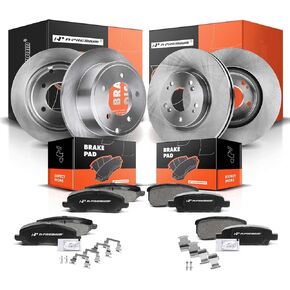 A-Premium Front Vented & Rear Solid Disc Brake Rotors + Ceramic Pads Kit Compatible with Select Chrysler, Dodge and Jeep Models - 200, Sebring, Avenger, Caliber, Compass, Patriot, 12-PC Set