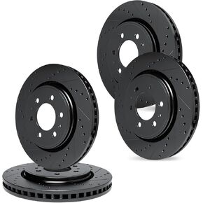 R1 Concepts Front and Rear Brakes and Rotors| Drilled Slotted Brake Rotors| Front and Rear Disc Brake Rotors| Fits 2015-2017 Ford F-150