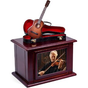 Guitar Urn for Ashes Adult Male Female, Wooden Cremation Urn Human Ashes Man Women Up to 290 Lbs, Memorial Urns Large Box Holds 7 x 6 Inch Photo