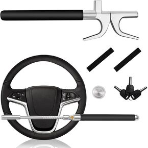 Steering Wheel Lock,Wheel Lock,Universal Retractable Car Steering Wheel Lock,Vehicle with Adjustable Anti-Theft Protection with Bonus Safety Hammer - Suitable for All Car Types